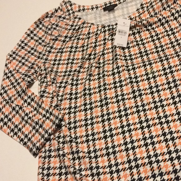 Ann Taylor Houndstooth 3/4 Sleeve Top Black Orange - Picture 4 of 8